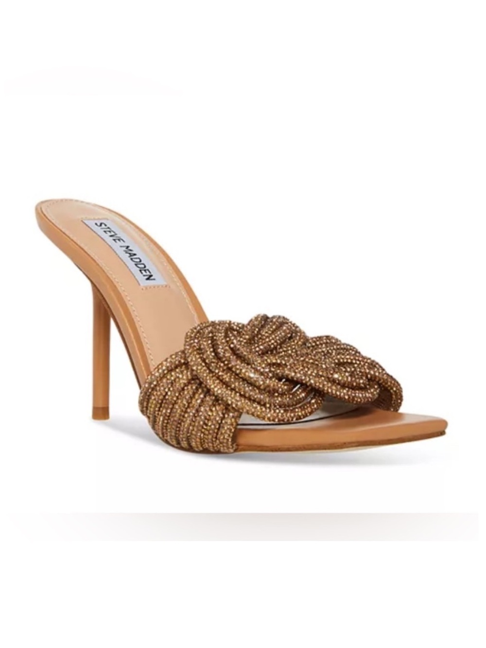 Steve Madden Applaud Bronze Rhinestone Knot Stiletto Heel Sandals